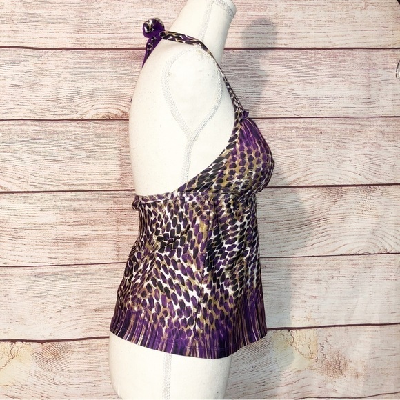 BECCA by Rebecca Virtue On the Prowl Tankini Set Halter Neck Animal Print S/M - Picture 6 of 14